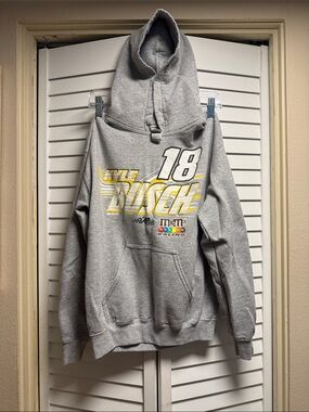 Kyle Bush-M&M-Gildan Gray Pullover Hoodie w/o Drawstring!